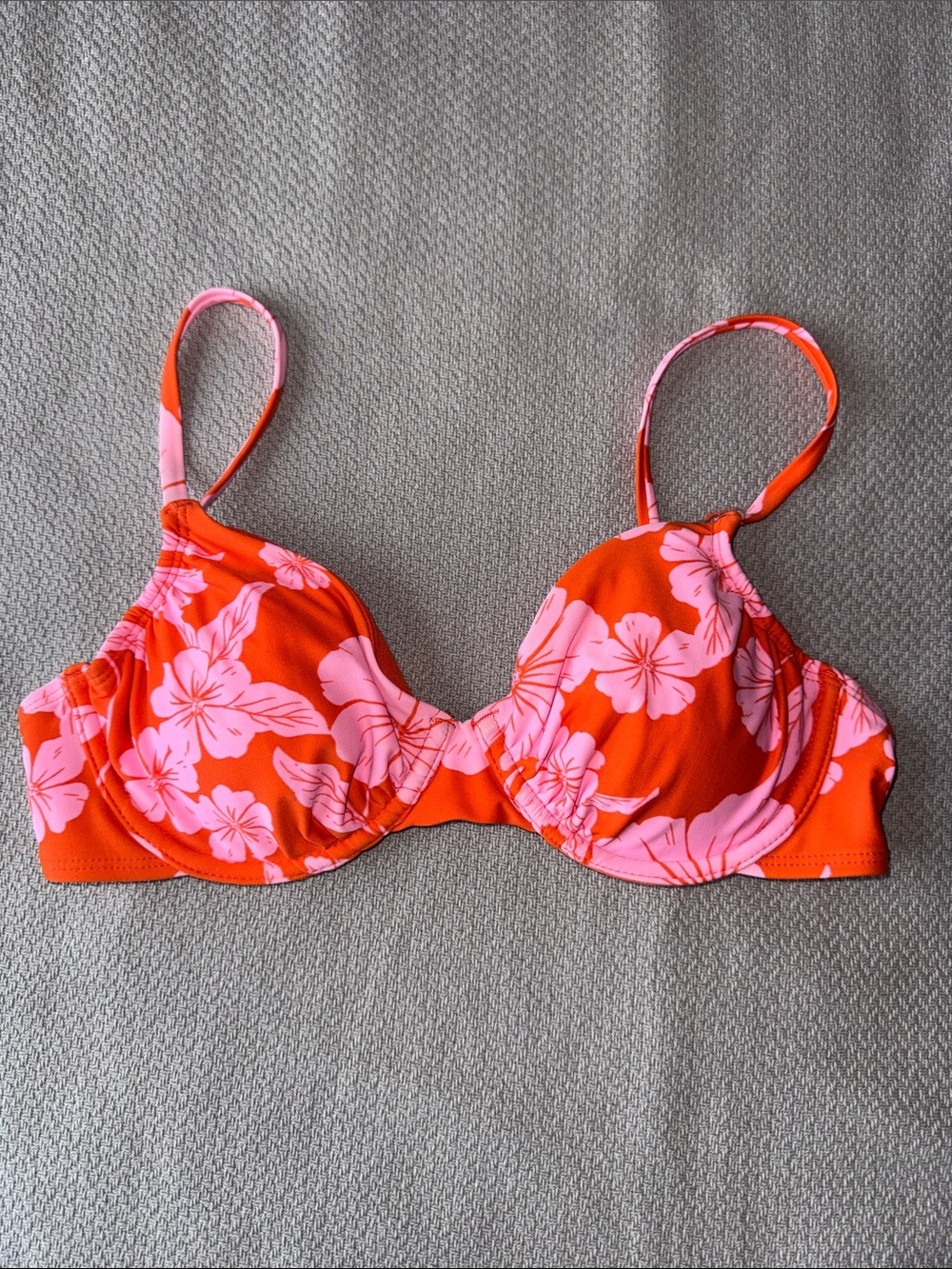Orange & Pink Underwire Floral Bikini Top